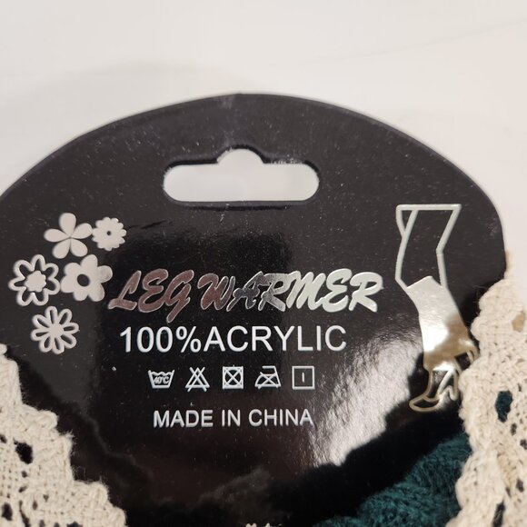 Vintage Acrylic Leg Warmers Dark Teal w/ Lace & Button Detail NEW 80s Slouchy - Picture 8 of 9